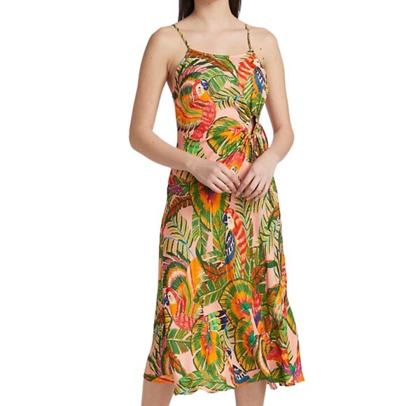 Farm Rio Macaw Leaves Cut-Out Midi Dress NEW Size Medium - Picture 3 of 13